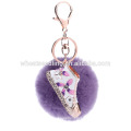 Promotional gift shoes keychain with fur pom poms/rabbit fur ball